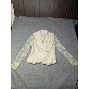 Vintage Bloomingdales Size 8 Cream White Beaded Lace Blazer Bridal